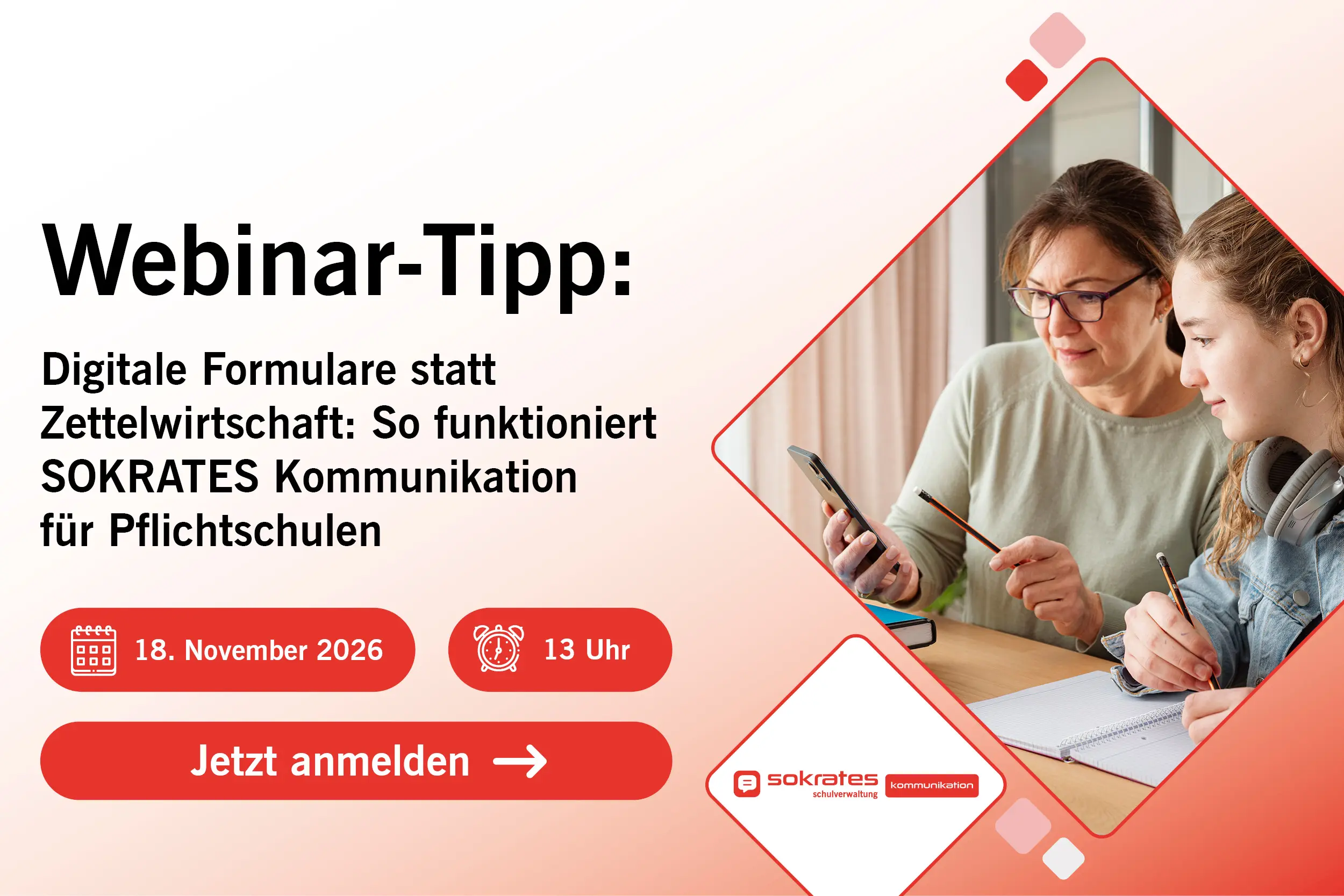 Pop-Up zum Webinar "Digitale Formulare statt Zettelwirtschaft: So funktioniert SOKRATES Kommunikation (edu.FLOW) für Pflichtschulen"